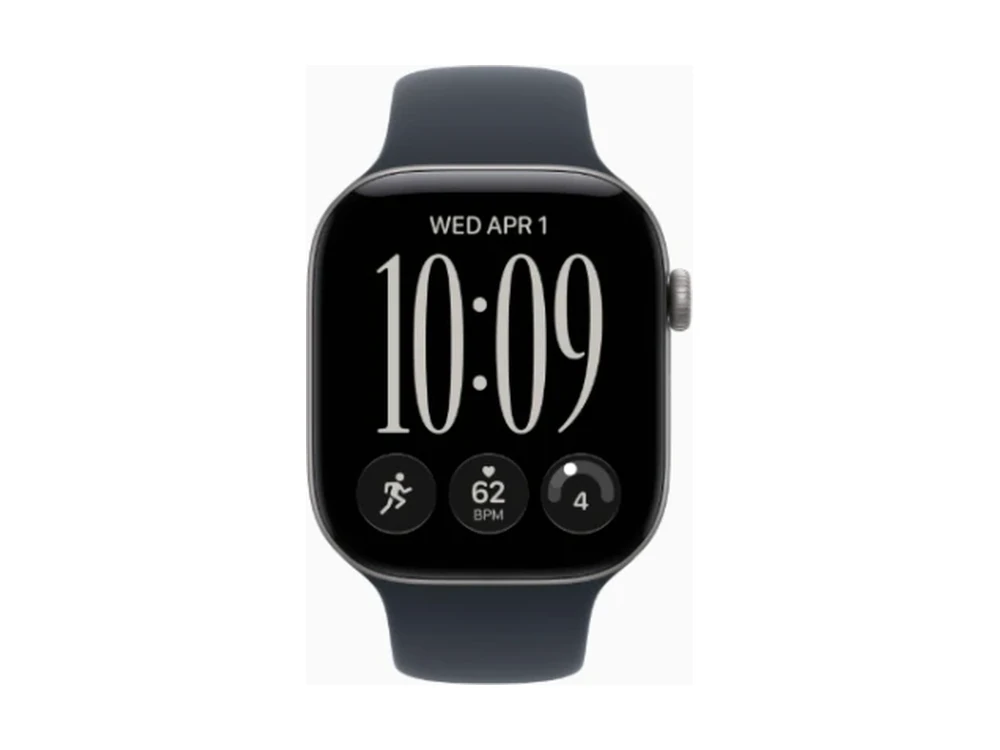 Apple Watch Series 12 GPS 42 мм Алюминий Серый космос (Space Gray) с Тёмно-синий спортивный ремешок (Navy Blue Sport Band) — детальный вид