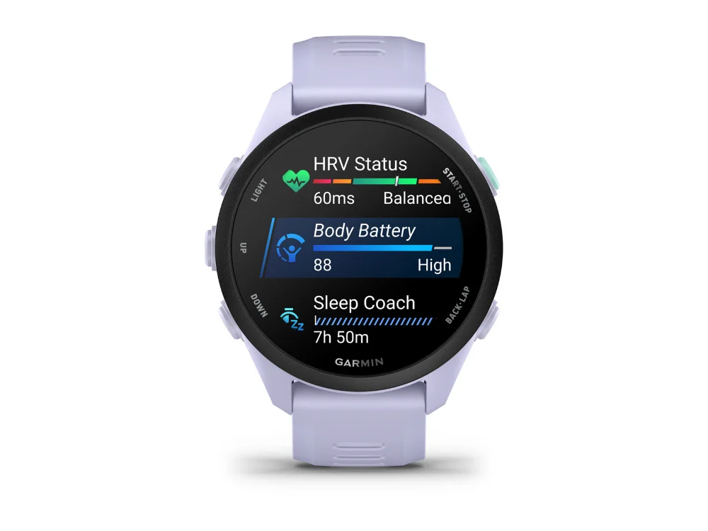 Garmin Forerunner 70, лавандовый, лавандовый силиконовый ремешок — вид спереди