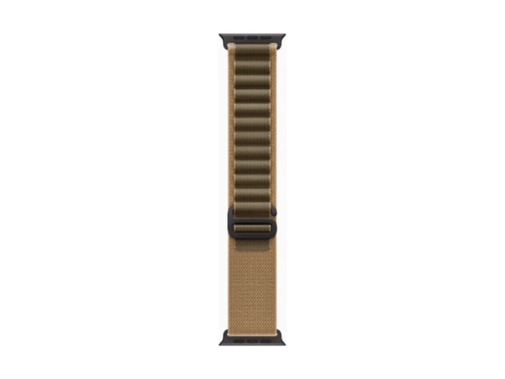 Apple Watch Ultra 4 GPS + Cellular 49 мм Чёрный титан (Black Titanium) с ремешком Пустынный Alpine Loop (Alpine Loop Desert) — вид сбоку