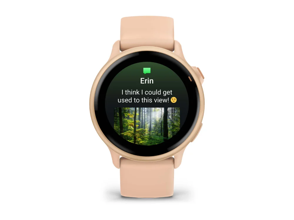 Garmin Vivoactive 6, розовый металлик, розовый силиконовый ремешок — вид спереди