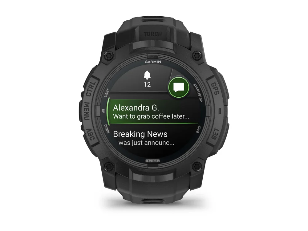 Garmin Instinct 3 AMOLED Tactical Edition 50 mm, чёрный, чёрный силиконовый ремешок — вид спереди
