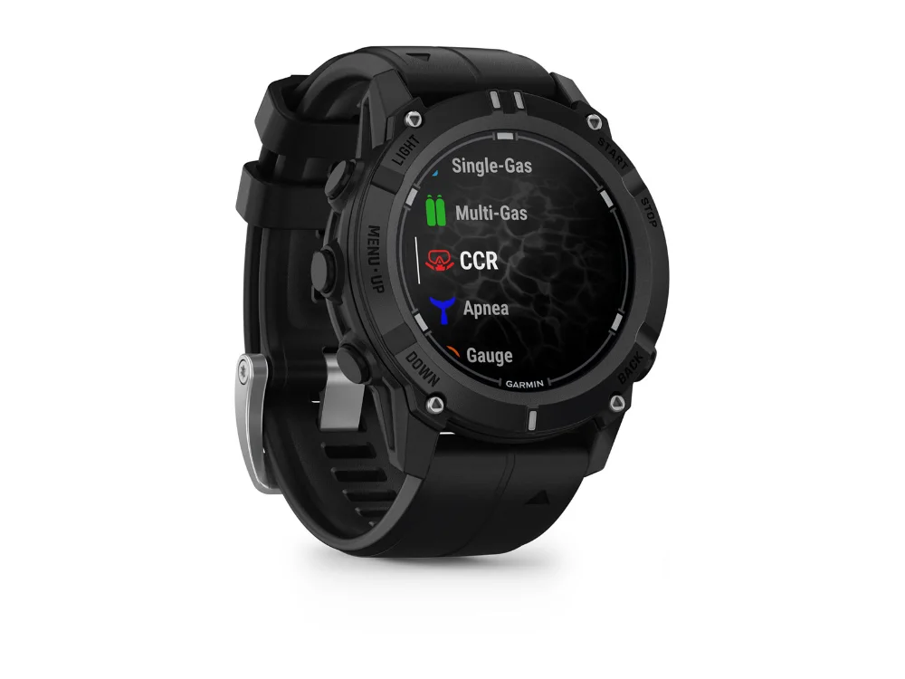 Garmin Descent G2, чёрный, чёрный силиконовый ремешок — вид сбоку