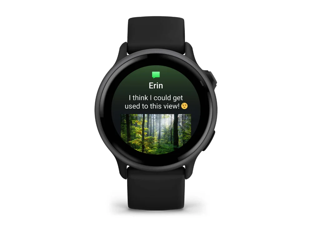 Garmin Vivoactive 6, тёмно-серый, чёрный силиконовый ремешок — вид спереди