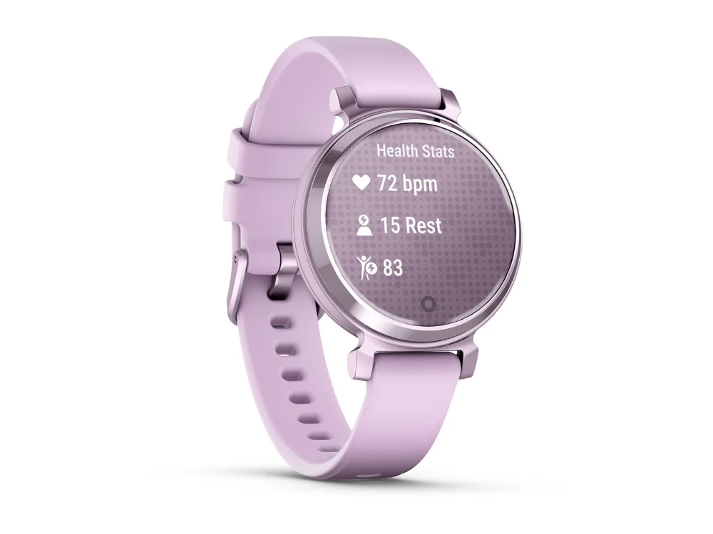 Garmin Lily 2, сиреневый металлик, сиреневый силиконовый ремешок — вид сбоку