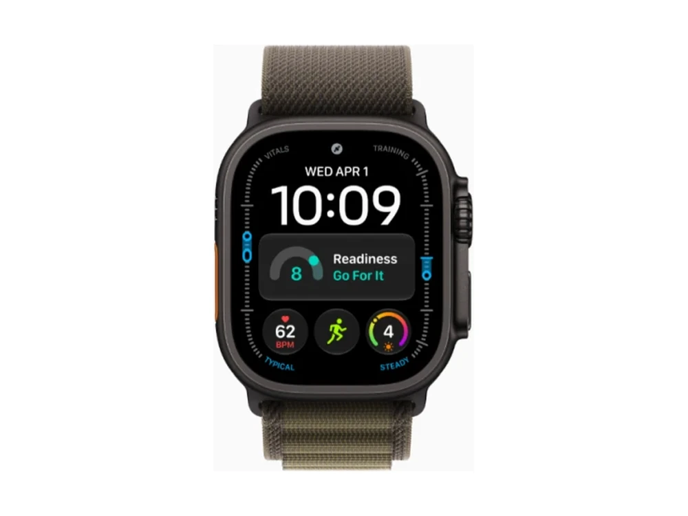 Apple Watch Ultra 4 GPS + Cellular 49 мм Чёрный титан (Black Titanium) с ремешком Тёмно-оливковый Alpine Loop (Alpine Loop Dark Olive) — детальный вид