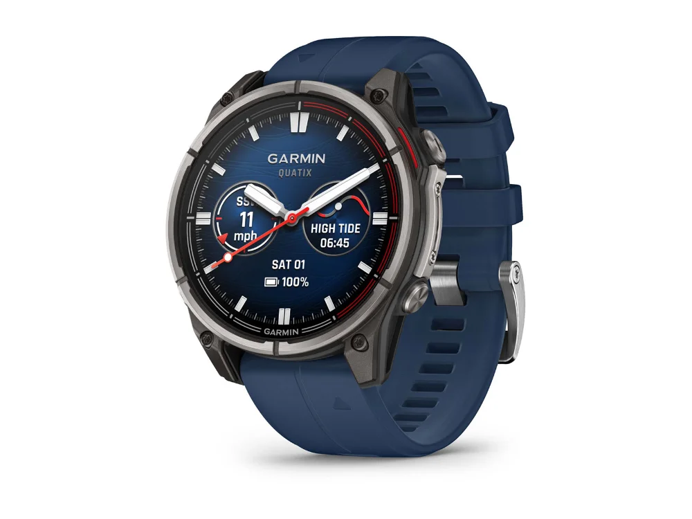 Garmin Quatix 8 AMOLED 47 mm, титан, синий силиконовый ремешок
