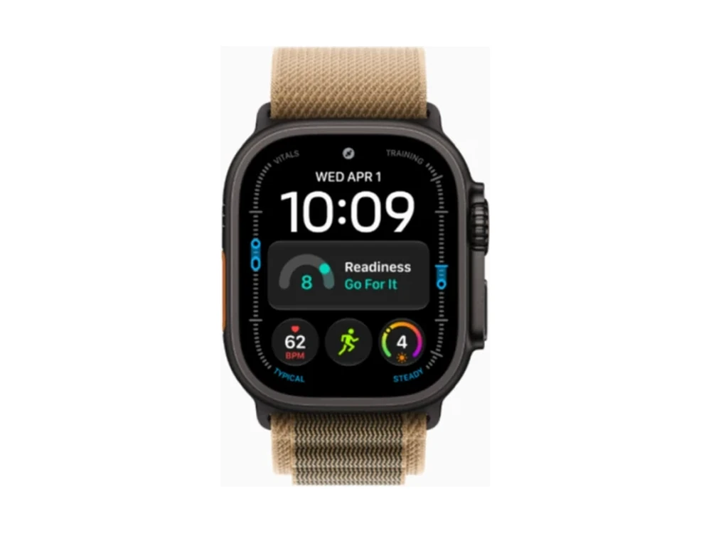 Apple Watch Ultra 4 GPS + Cellular 49 мм Чёрный титан (Black Titanium) с ремешком Пустынный Alpine Loop (Alpine Loop Desert) — детальный вид