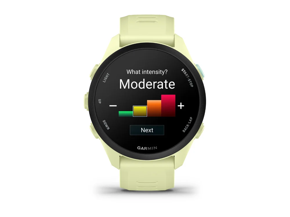 Garmin Forerunner 70, лимонный, лимонный силиконовый ремешок — вид спереди, другой экран