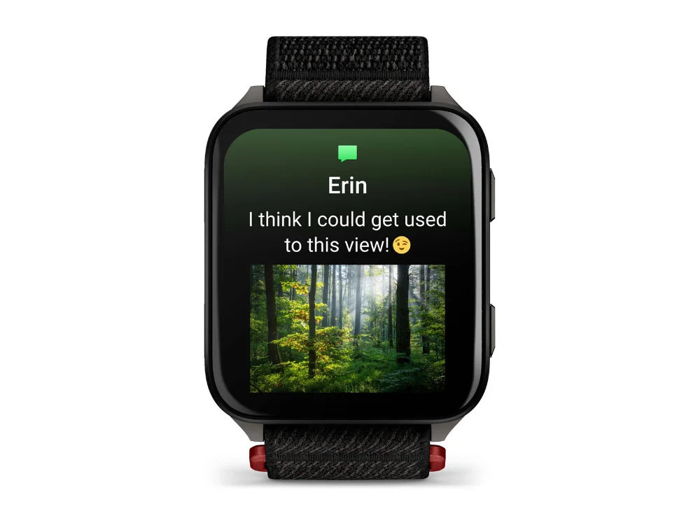 Garmin Venu X1, чёрный, чёрный нейлоновый ремешок — вид спереди, другой экран