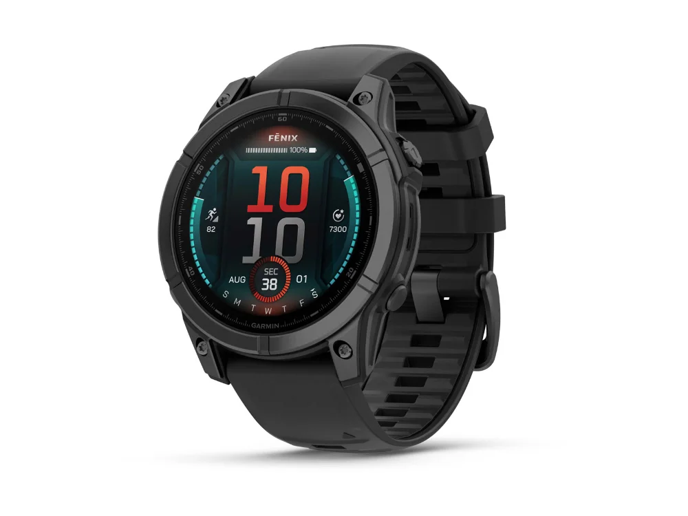 Garmin Fenix E AMOLED 47 mm, тёмно-серый, чёрный силиконовый ремешок