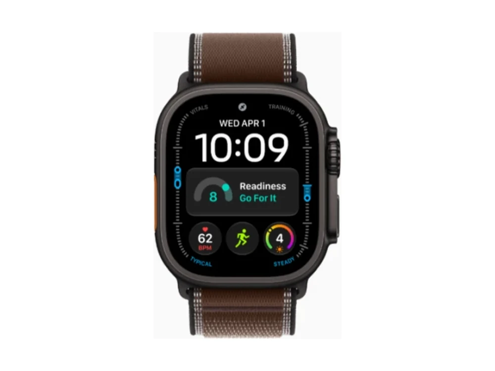 Apple Watch Ultra 4 GPS + Cellular 49 мм Чёрный титан (Black Titanium) с ремешком Тёмно-коричневый Trail Loop (Trail Loop Dark Umber) — детальный вид