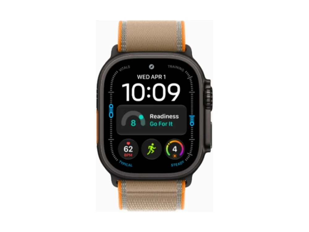 Apple Watch Ultra 4 GPS + Cellular 49 мм Чёрный титан (Black Titanium) с ремешком Песочный Trail Loop (Trail Loop Sand) — детальный вид