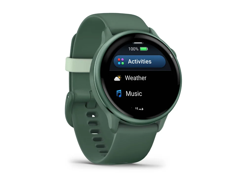 Garmin Vivoactive 6, зелёный металлик, зелёный силиконовый ремешок — вид сбоку