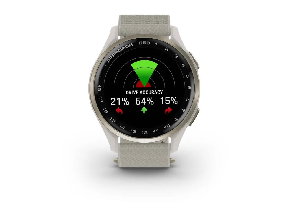 Garmin Approach S50, кремовое золото, нейлоновый ремешок цвета слоновой кости — вид спереди